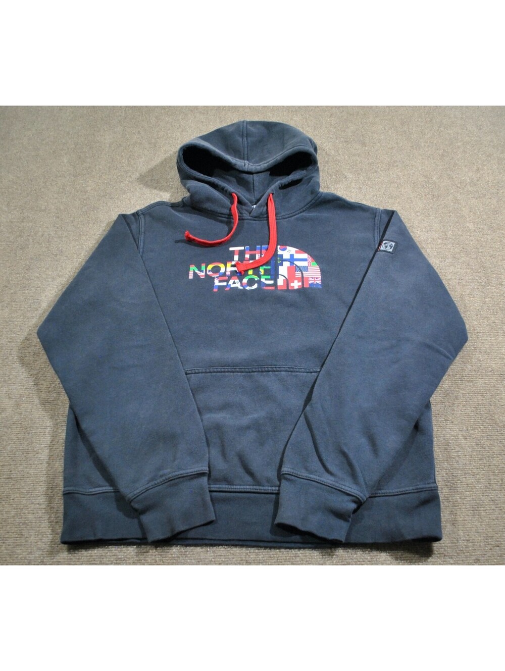The North Face World Flags Hoodie Outdoors Winter Black Sweatshirt Small